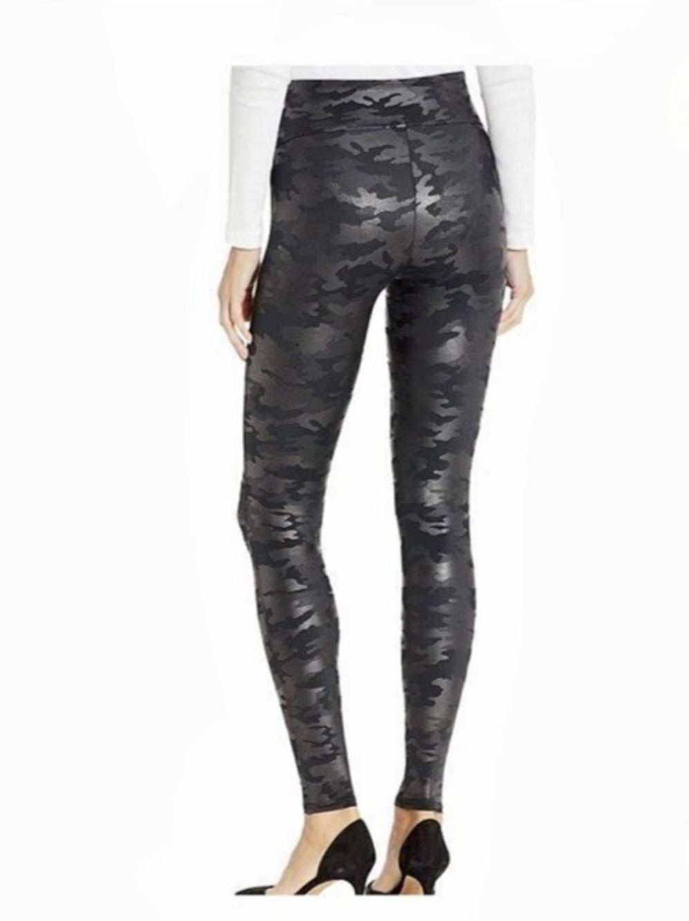 SPANX Faux Leather Camo Leggings Black Medium - Picture 2 of 6
